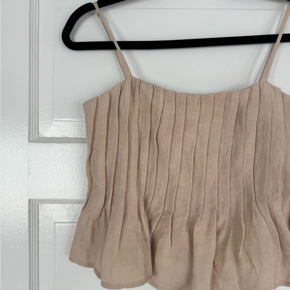Tan / Cream Lisa Peplum Tank Top Pleated Detail - Picture 6 of 7